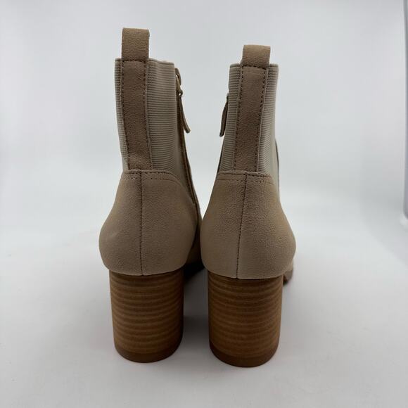 Violet & Red Loaded Knit Cuff Bootie Block Heel Faux Suede Tan Womens Size US 10 - Picture 7 of 9